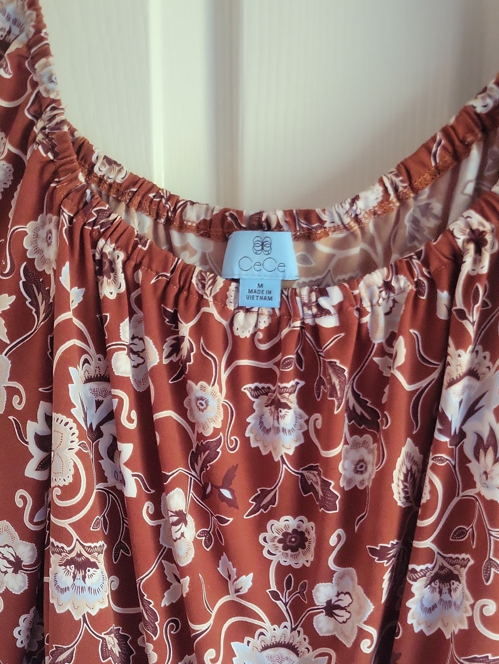 CeCe Rust Floral Off-the-Shoulder Top